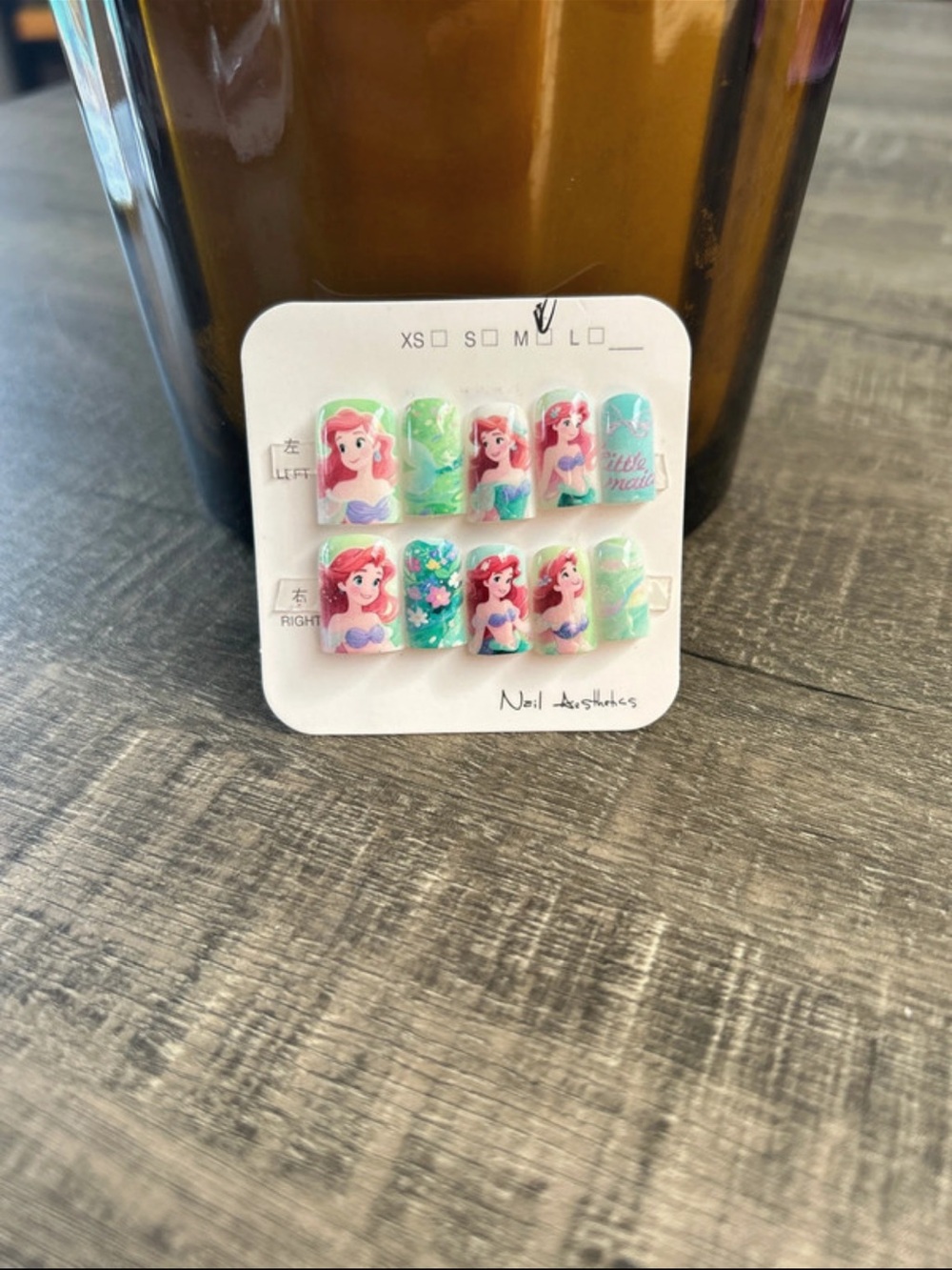 Womens Ariel Mermaid-Themed Press-On Nails — Green & Pink